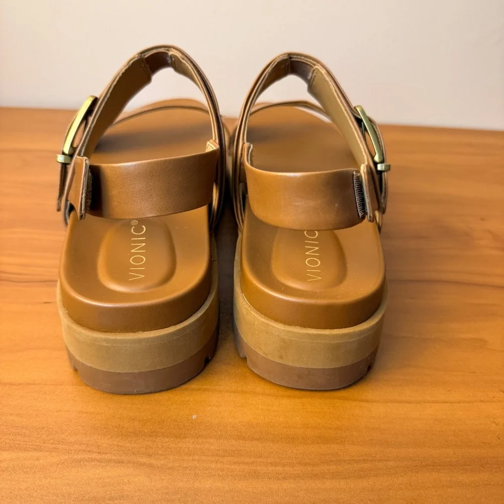 Vionic Torrance Tan Leather Platform Lug Sole Slingback Sandals Womens 11